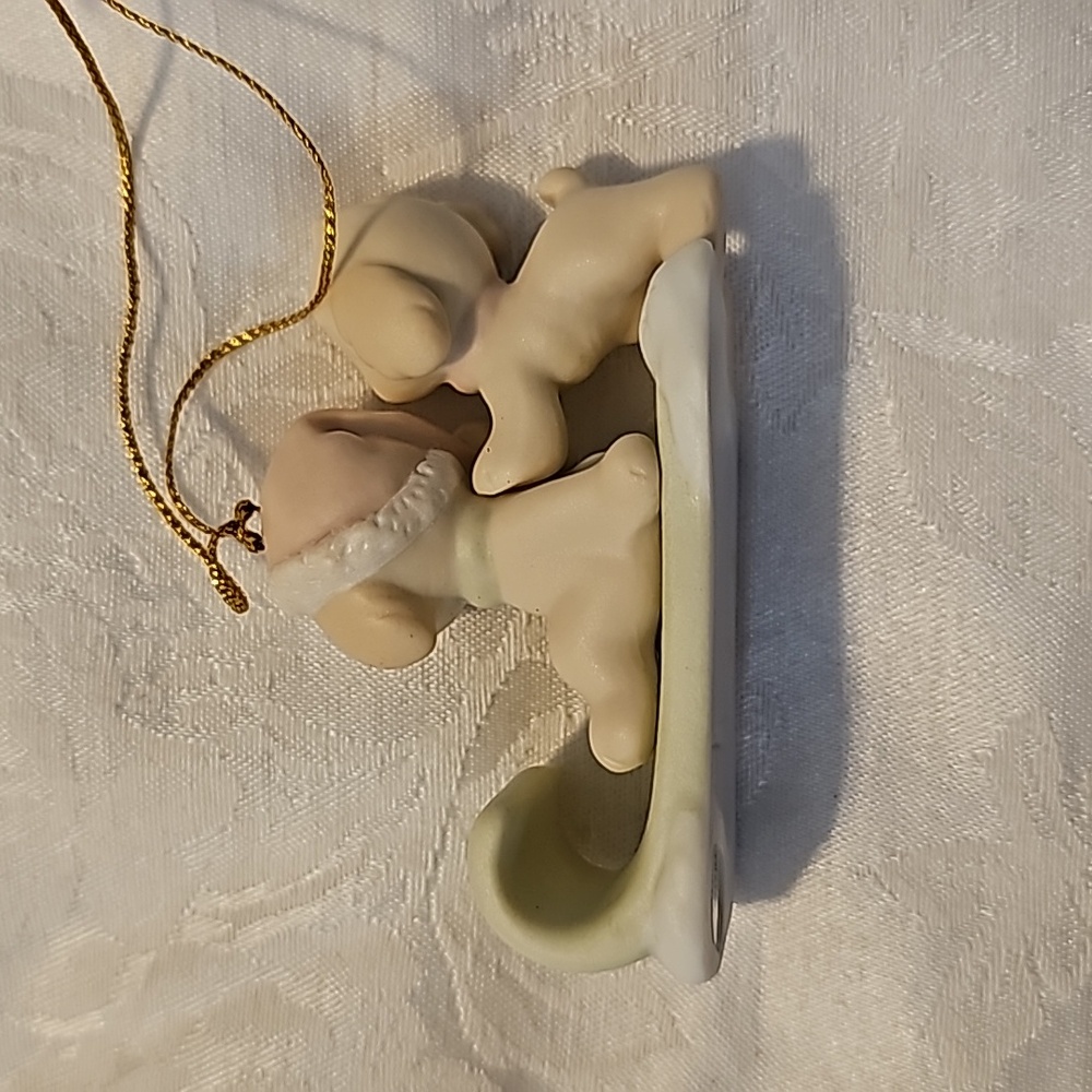Precious Moments PUPPIES ON A SLED Porcelain Christmas Ornament 1997 #272892 - Picture 2 of 5